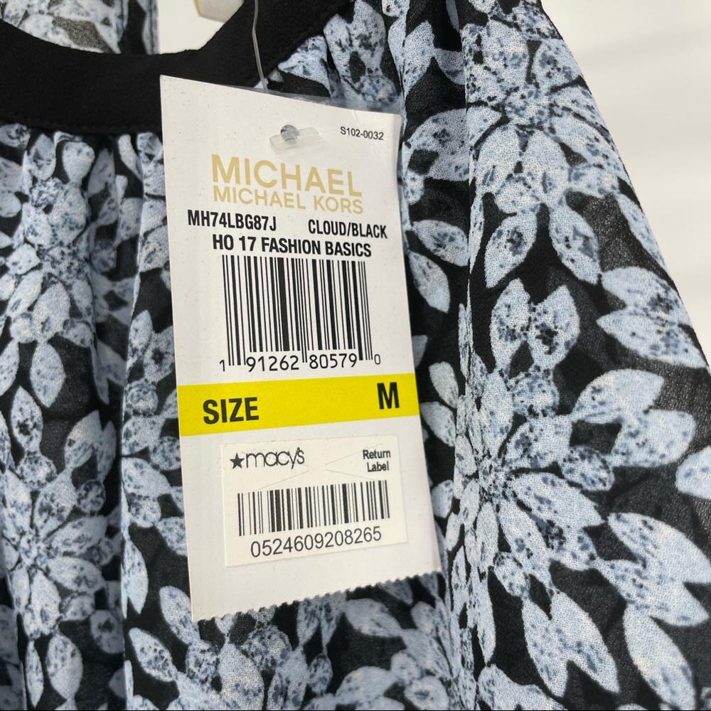 MICHEAL MICHEAL KORS NWT CLOUD NAVY BLUE BLACK FLORAL SLEEVELESS TANK TOP RUFFLE - Picture 5 of 8